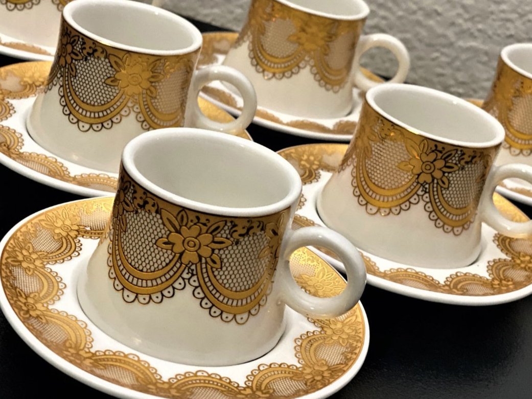 Ceramic Turkish Coffee flower Design Set for 6