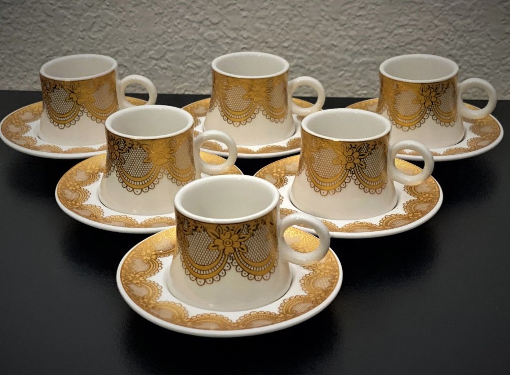 Ceramic Turkish Coffee flower Design Set for 6