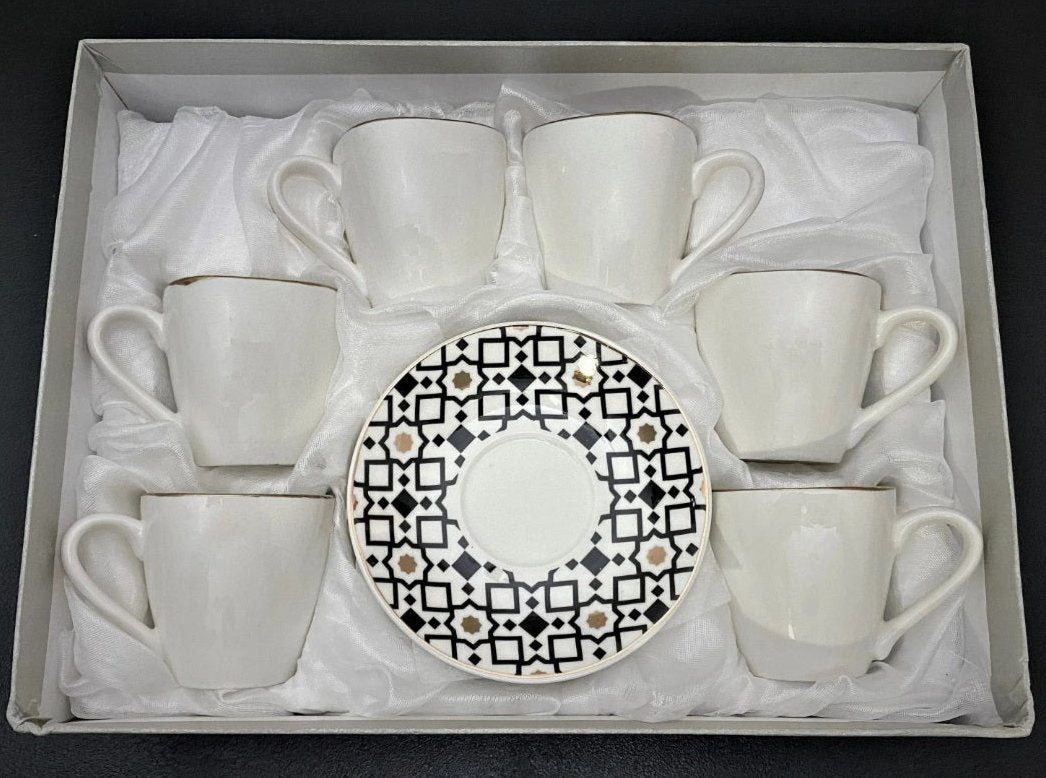 Ceramic Turkish Coffee Diamond Design Set for 6