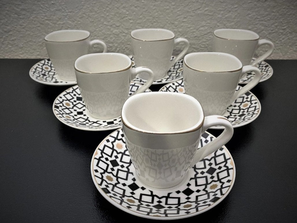 Ceramic Turkish Coffee Diamond Design Set for 6