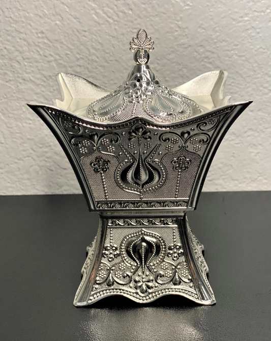 Silver Square Tulip Design Incense Burner